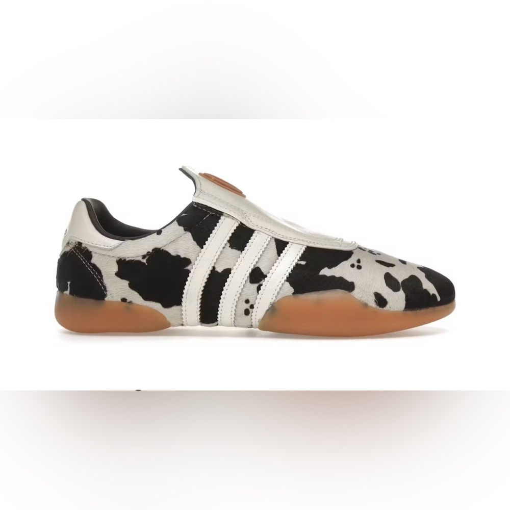 adidas Cow Print Slip-On Sneakers in Black, White & Gum